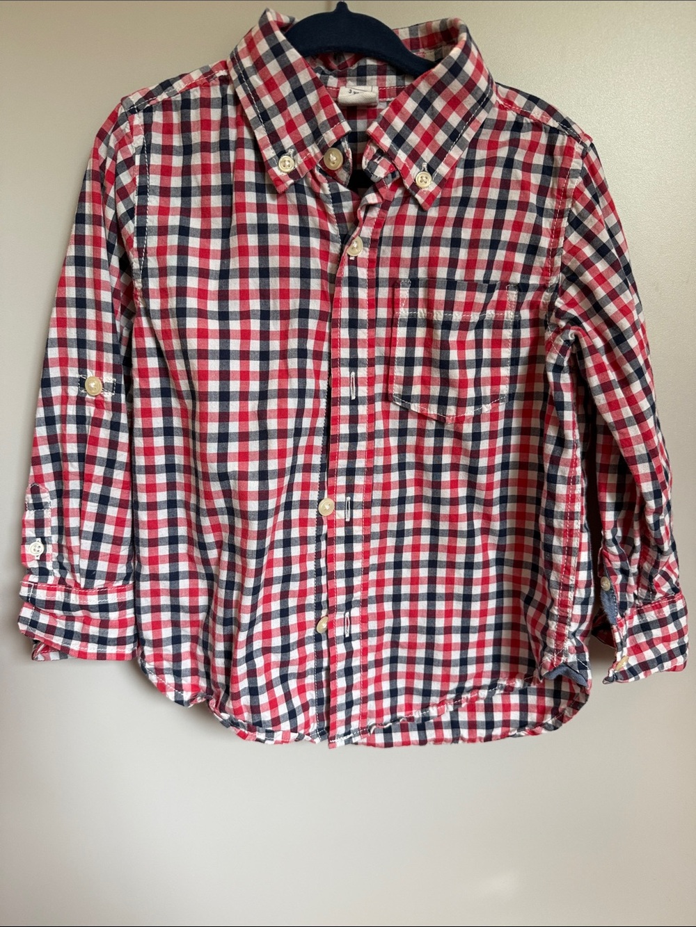 GAP Red, Navy & White Plaid Button-Down Shirt